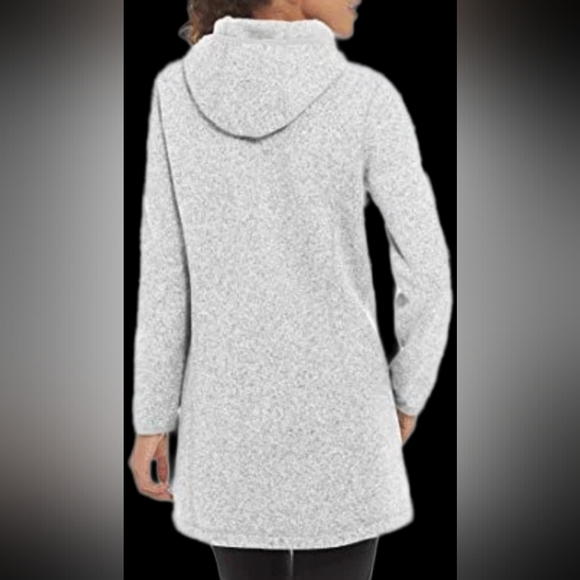 L.L.Bean Sweater Fleece Coat 1X Plus Gray Hooded Longline Jacket Zip Pockets - Picture 2 of 11